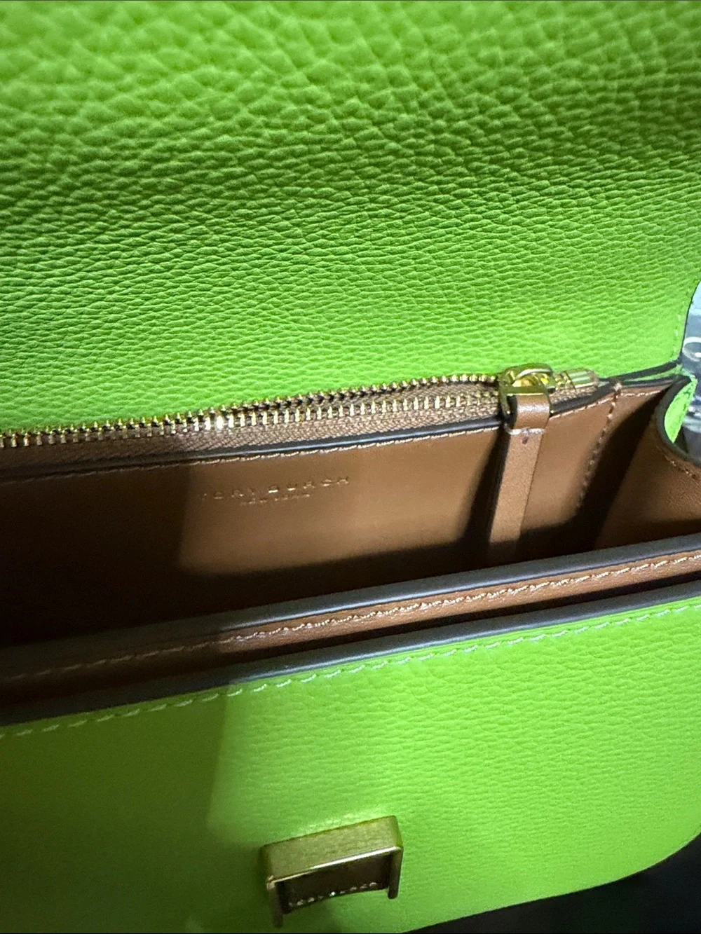 Tory Burch Lime Green Leather Crossbody with Gold Logo